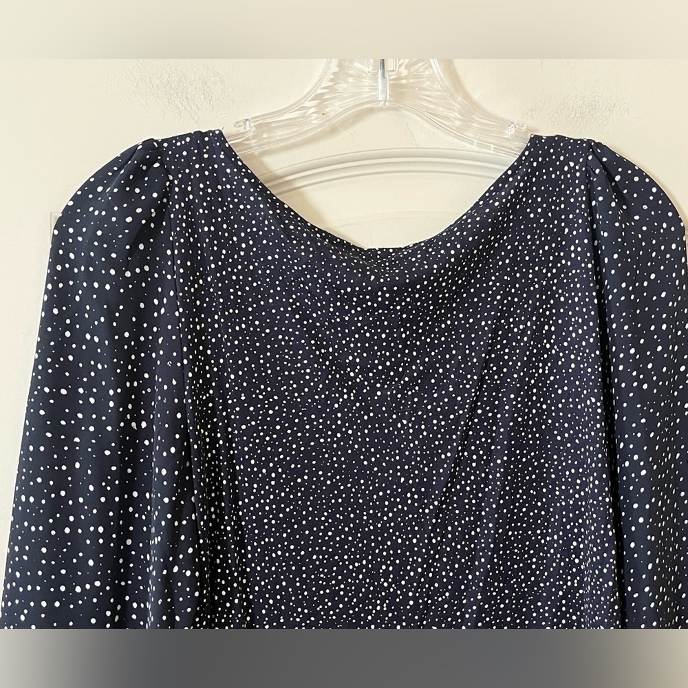 LOFT Navy Blue Speckled Dots Blouse Rayon Blend Women’s Size Small - Picture 4 of 16